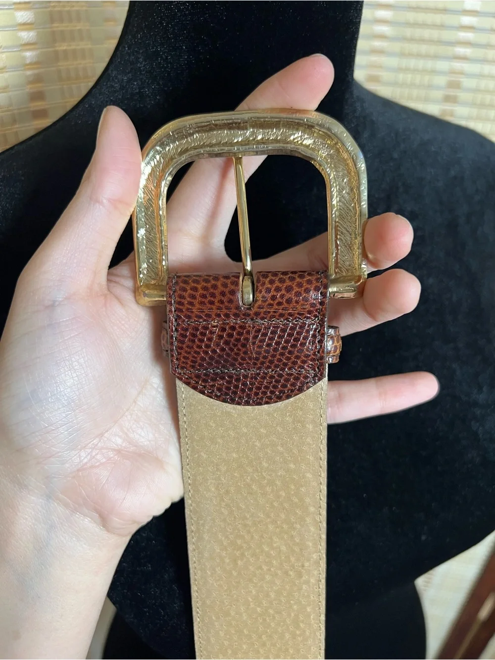 Vintage 90s Jos. A. Bank Lizard Embossed Leather Belt M 🐊